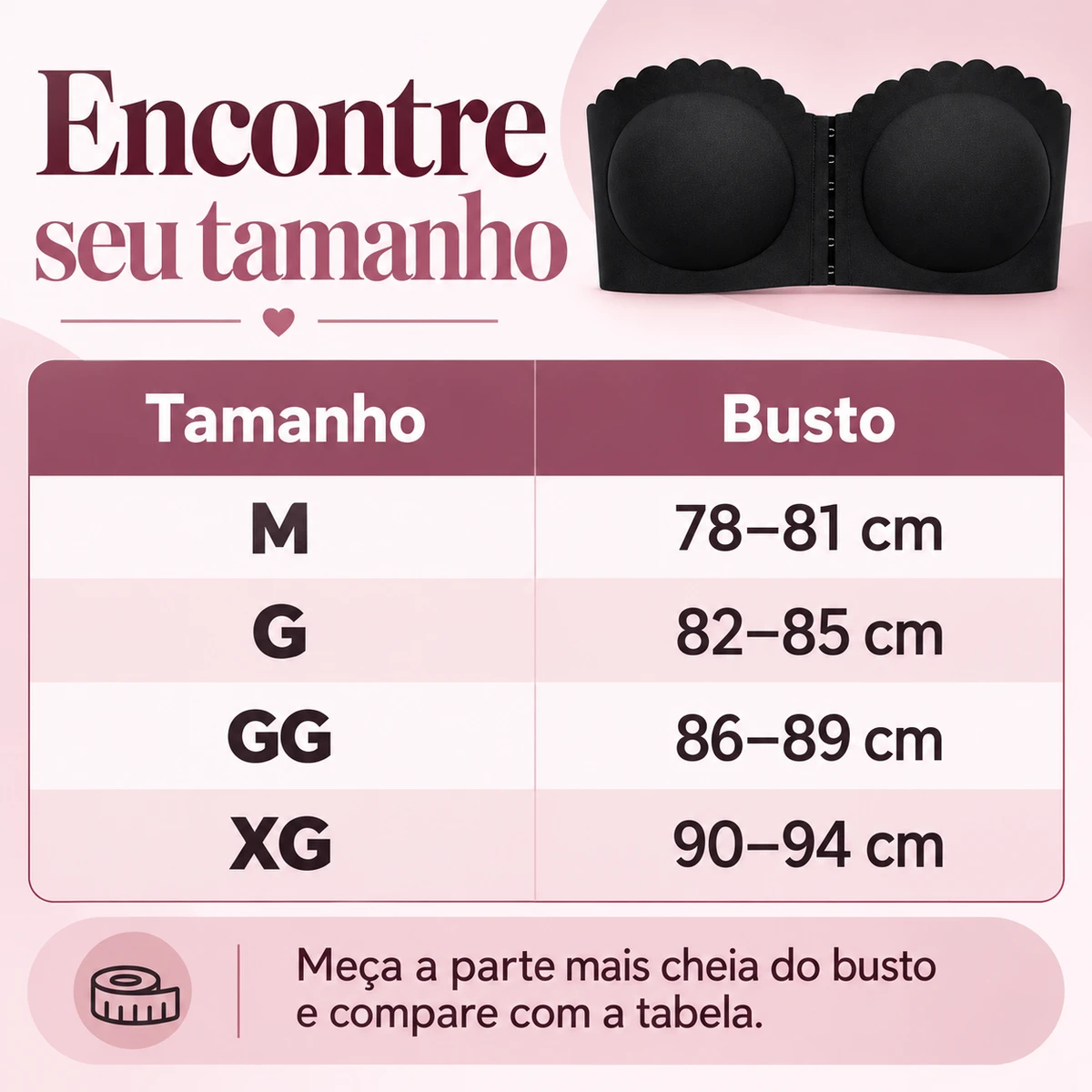 Medidas, capacidade ou compatibilidade de Sutiã sem costura com fecho frontal